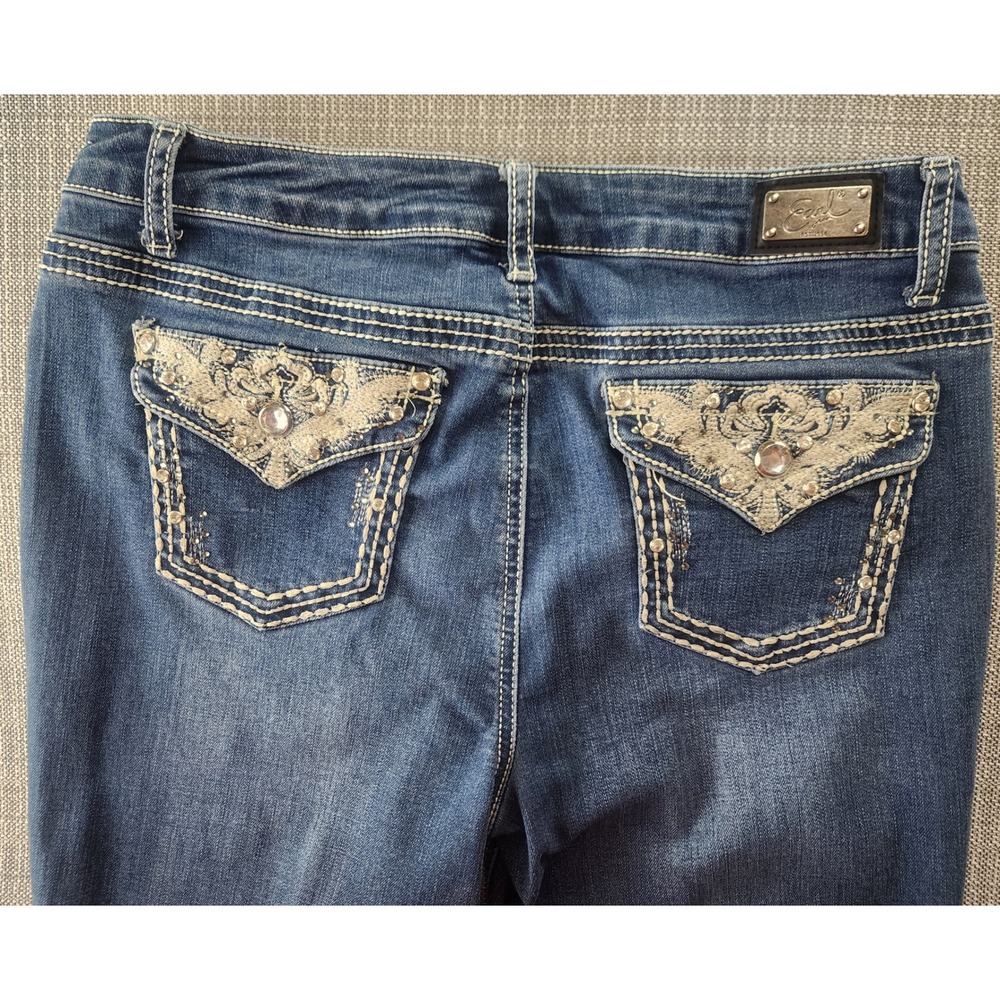 Earl Slim Boot Jeans Womens 12 Blue Bling Flap Pocket Stretch Y2K
